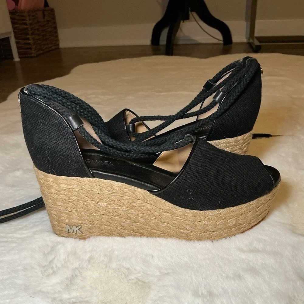 Michael Kors Stylish Black Espadrille Wedge Sandals